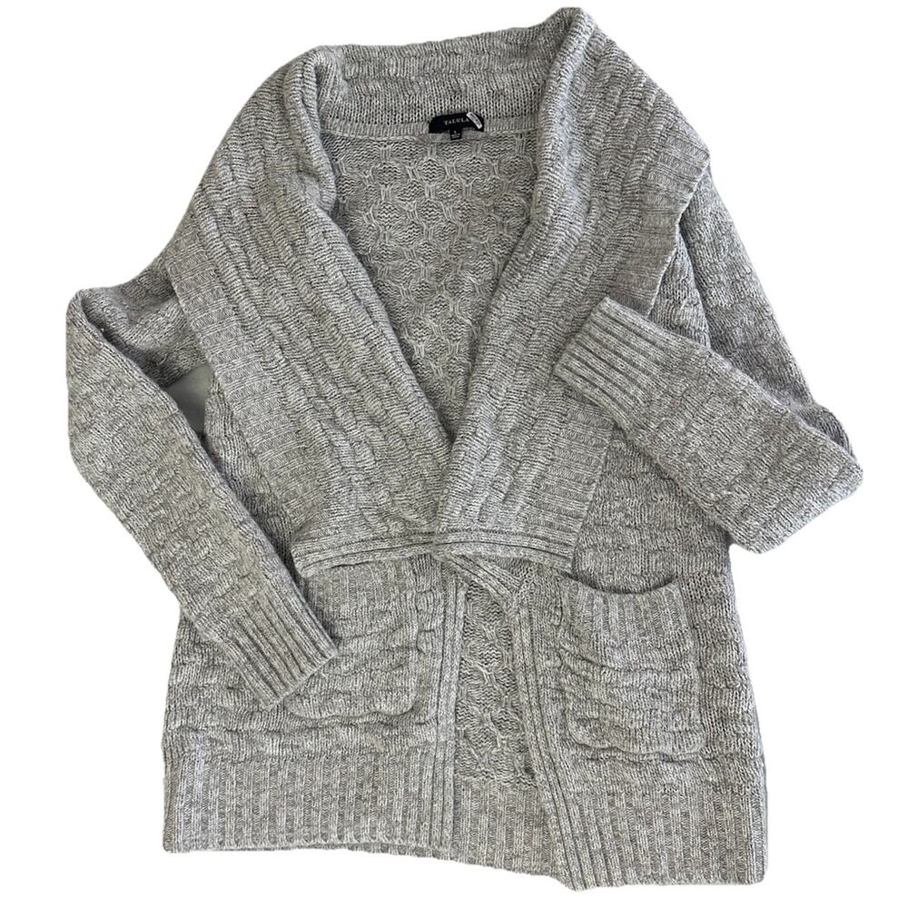 Talula Lambswool Angora Rabbit Cashmere Open Cable Knit Cardigan Grey‎ Women’s S
